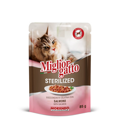 Hrana Pisici Sterilizate Bucati De Somon Migliogatto Morando 85g