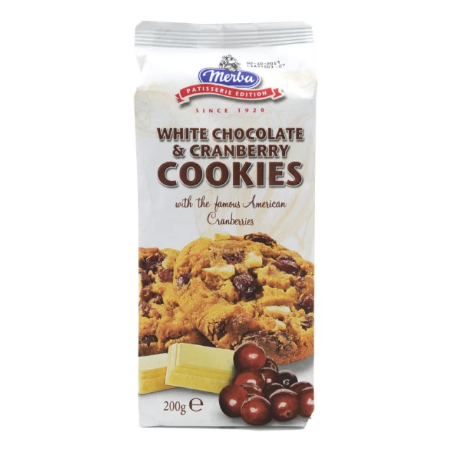 Biscuiti Cu Ciocolata Alba Si Merisoare Merba 200g