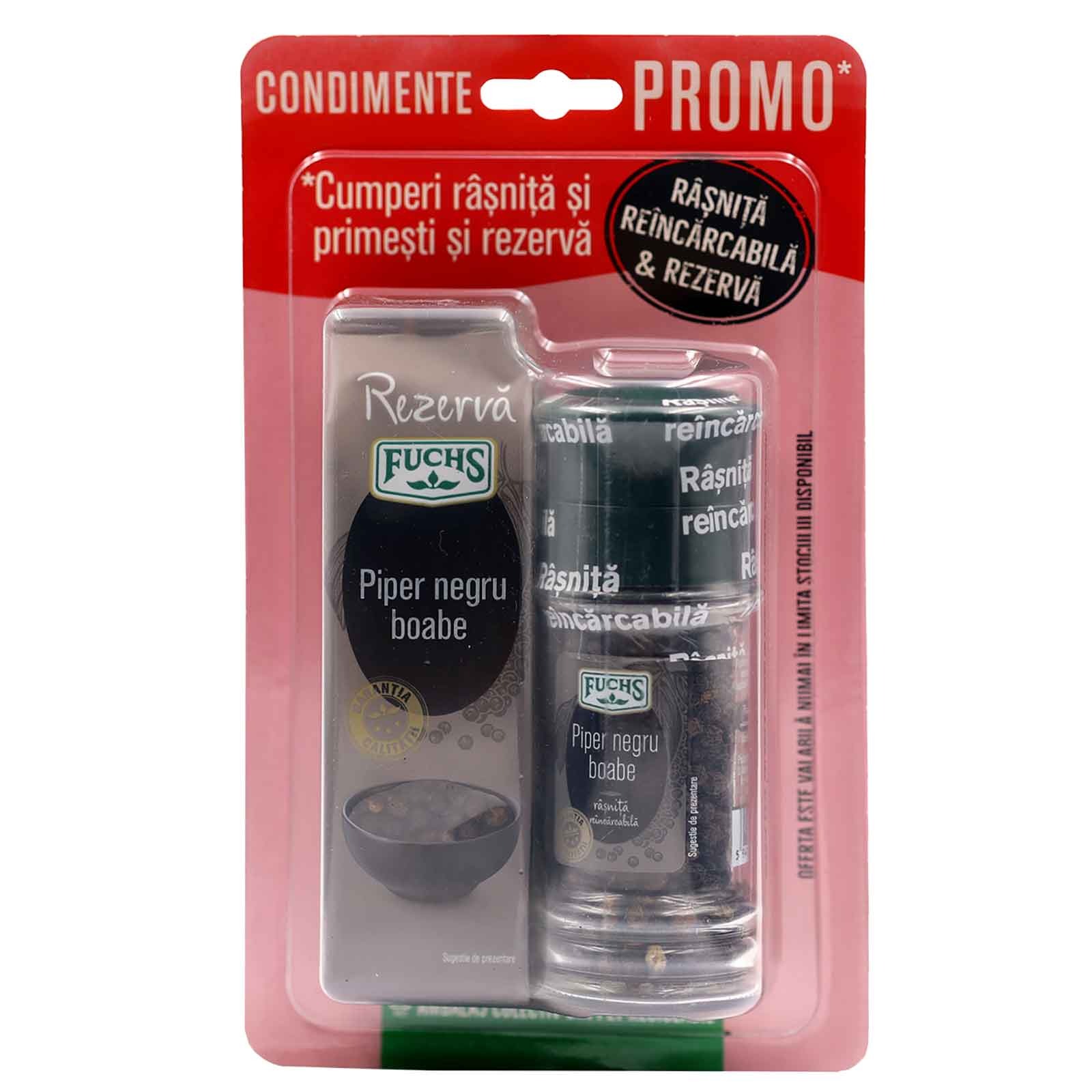 Pachet Rasnita Piper Negru Boabe 50g + Piper Negru Boabe Fuchs 100g